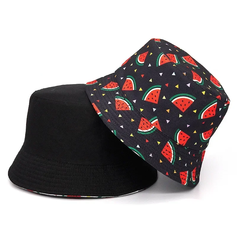 2024 Vintage Printed Fishing Hat Summer Fisherman Hat Reversible Watermelon Bucket Hats for Women Men Street Hip Hop Bucket Cap