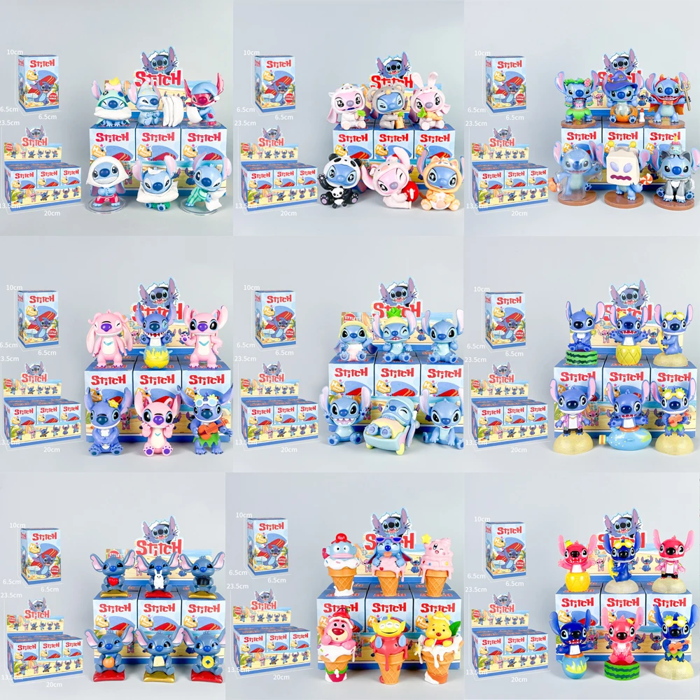 

Kawaii Stitch Sets Action Figure Disney Model Funny Losto Winnie Angel Ornament Decoration Toys For Christmas Gifts