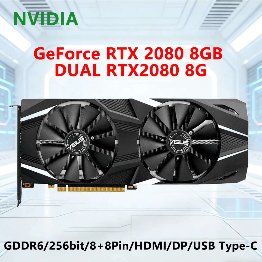 

ASUS NVIDIA GeForce RTX 2080 8GB GPU DUAL RTX2080 8G GDDR6 Graphics Card 256-bit PCI-E 3.0 HDMI DP USB Type-C Dual Fan 4K Gaming