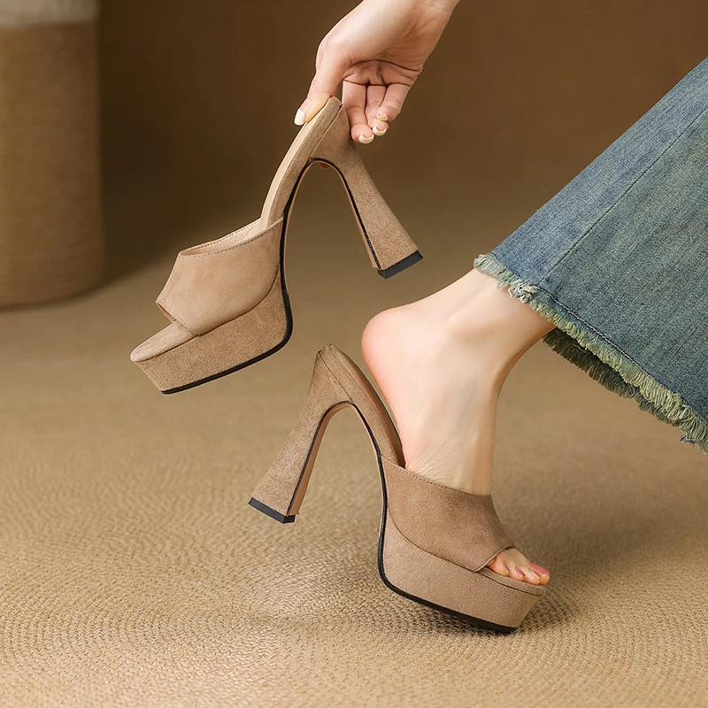 

﻿ Handmade Genuine Leather Women's pumps Chunky Heeled Sandals Fashion Party Platform High Heels Casual Womens Sandals