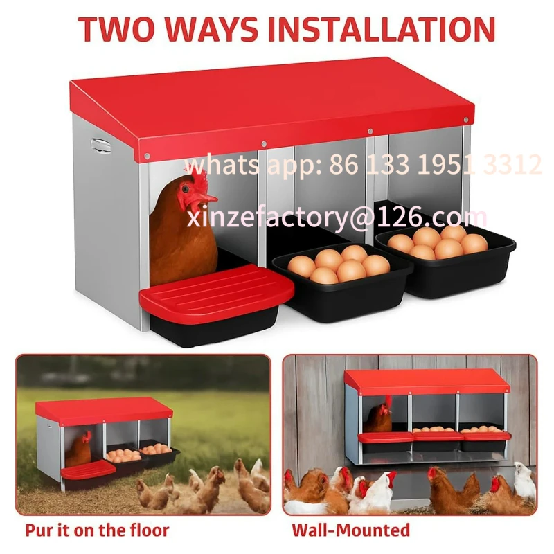 

Customizable Chicken Nesting Boxes, 3 Compartment Metal Roll Away Nest Box for Chicken Coop,Chickens Laying Egg