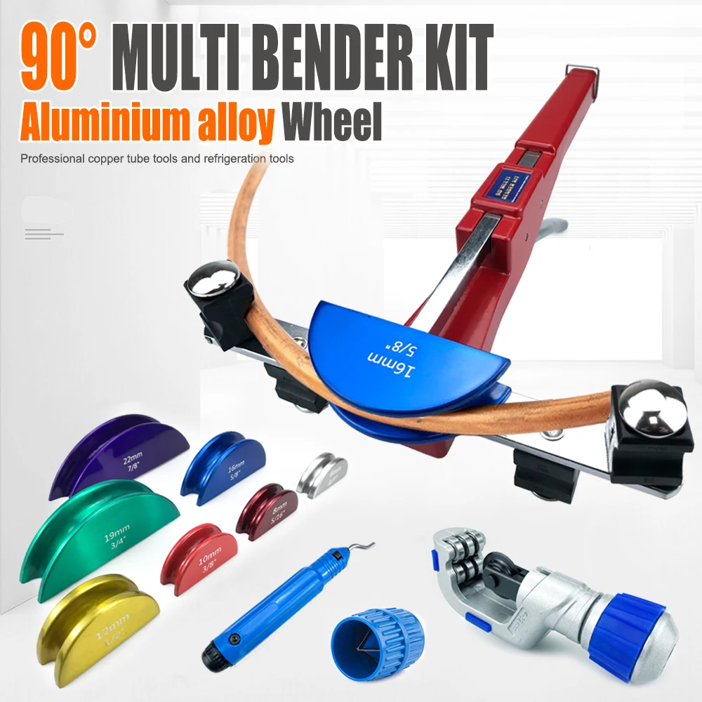 Manual Tube Bender Kit 6‑22mm 90° Copper Pipe Bending Tool Set with Tube Cutter for HVAC Refrigeration Repair