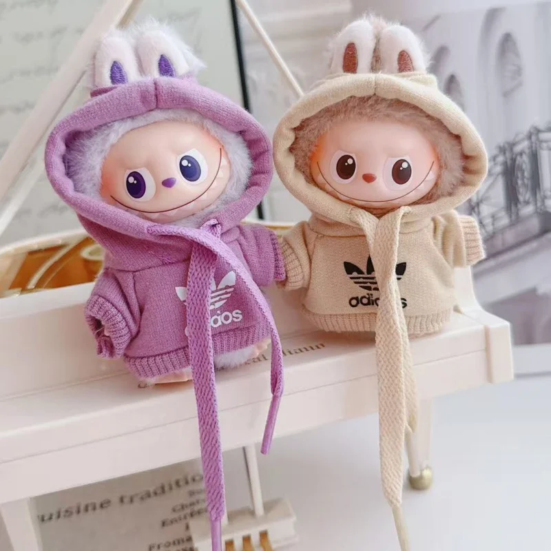 미니 4.0 라부부 인형 귀여운 작은 옷 다채로운 후드티 바지 신발 풀오버 겨울 패션 인형집 선물 액세서리