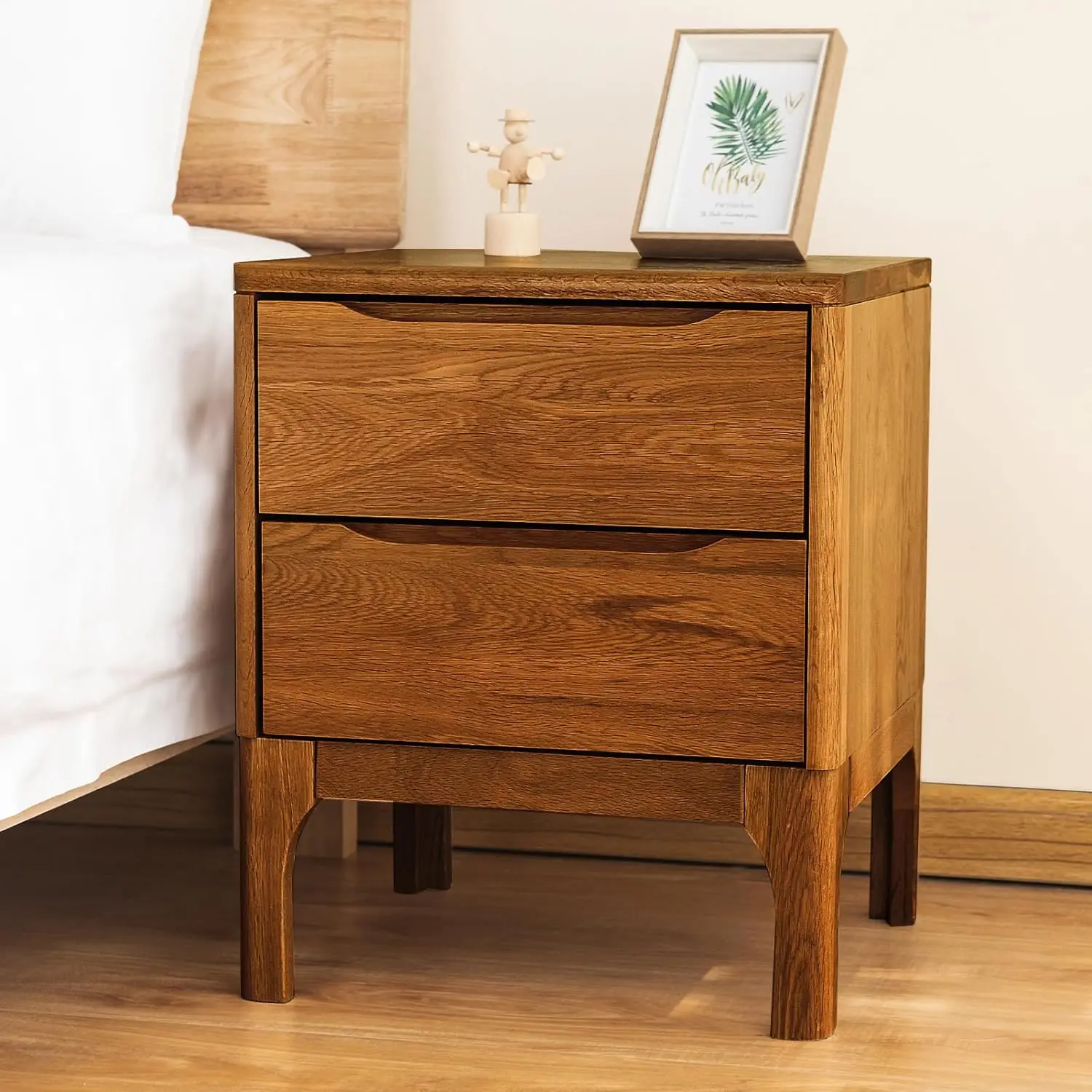 

Solid Wood Nightstand, 2-Drawer Bedside Tables, Mid Century Modern Nightstand with Classic Design, Oak Nightstand, Easy Assembly