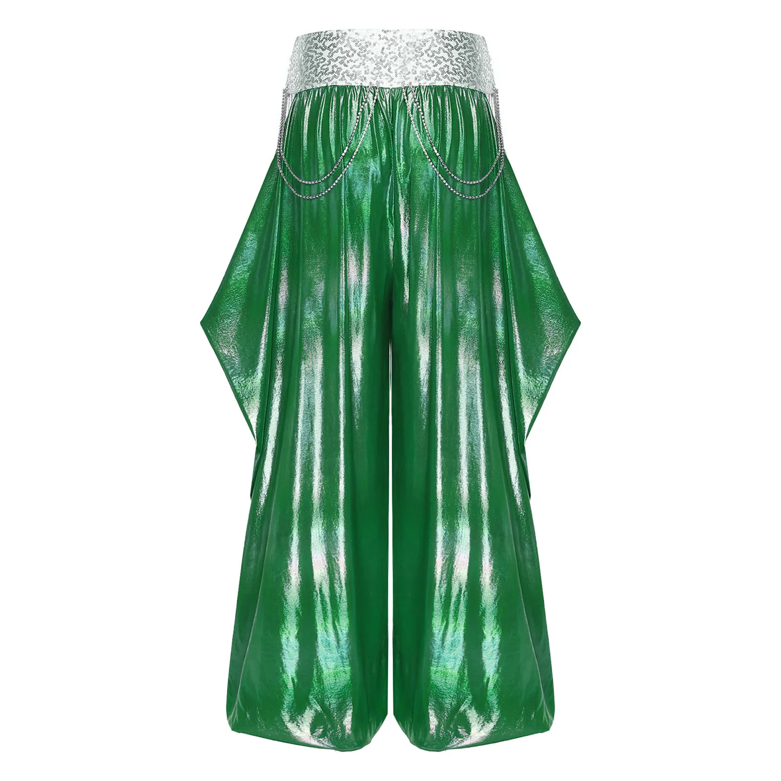 여성 밸리 댄스 바지 인도 Bellywood 오리엔탈 이집트 Bellywood 의상 체인 메탈릭 루즈 팬츠 스파클링 스팽글 바지