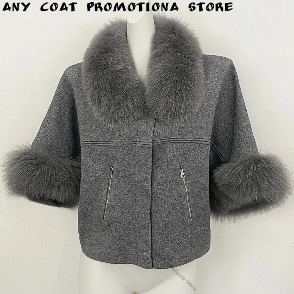Women Knit Sweater Fur Trim New Fashion Cropped Knitted Top European Street Style Warm Autumn Winter Casual Ladies Outerwear