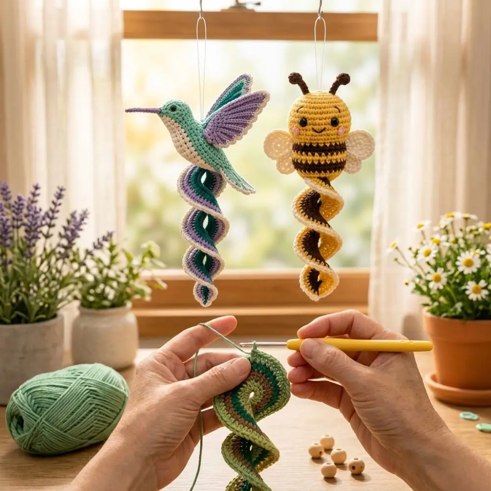 Hummingbird Garden Animal Spiral Crochet Kit Butterfly Bee Rustic Style Forest Animal Knit Set Bunny Frog Cartoon