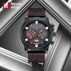 Ns Large Dial Minimalist Fashion Calendar Watch 5-Pin Leather Strap Men's Sport Quartz Watch