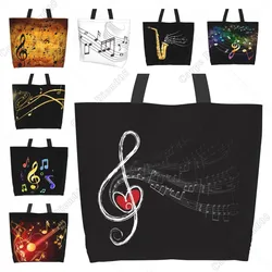 Music Note Tote Bag Large Women Casual Shoulder Bag Handbag Reusable Multipurpose Shopping Grocery Bag for Outdoorr Work Walking