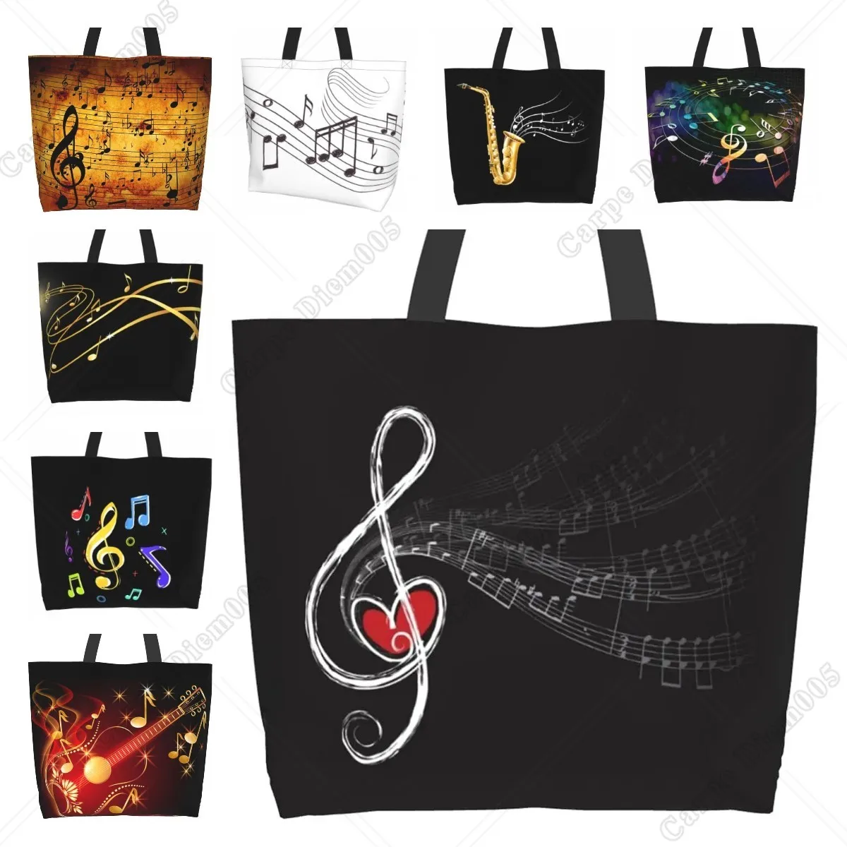 Music Note Tote Bag Large Women Casual Shoulder Bag Handbag Reusable Multipurpose Shopping Grocery Bag for Outdoorr Work Walking