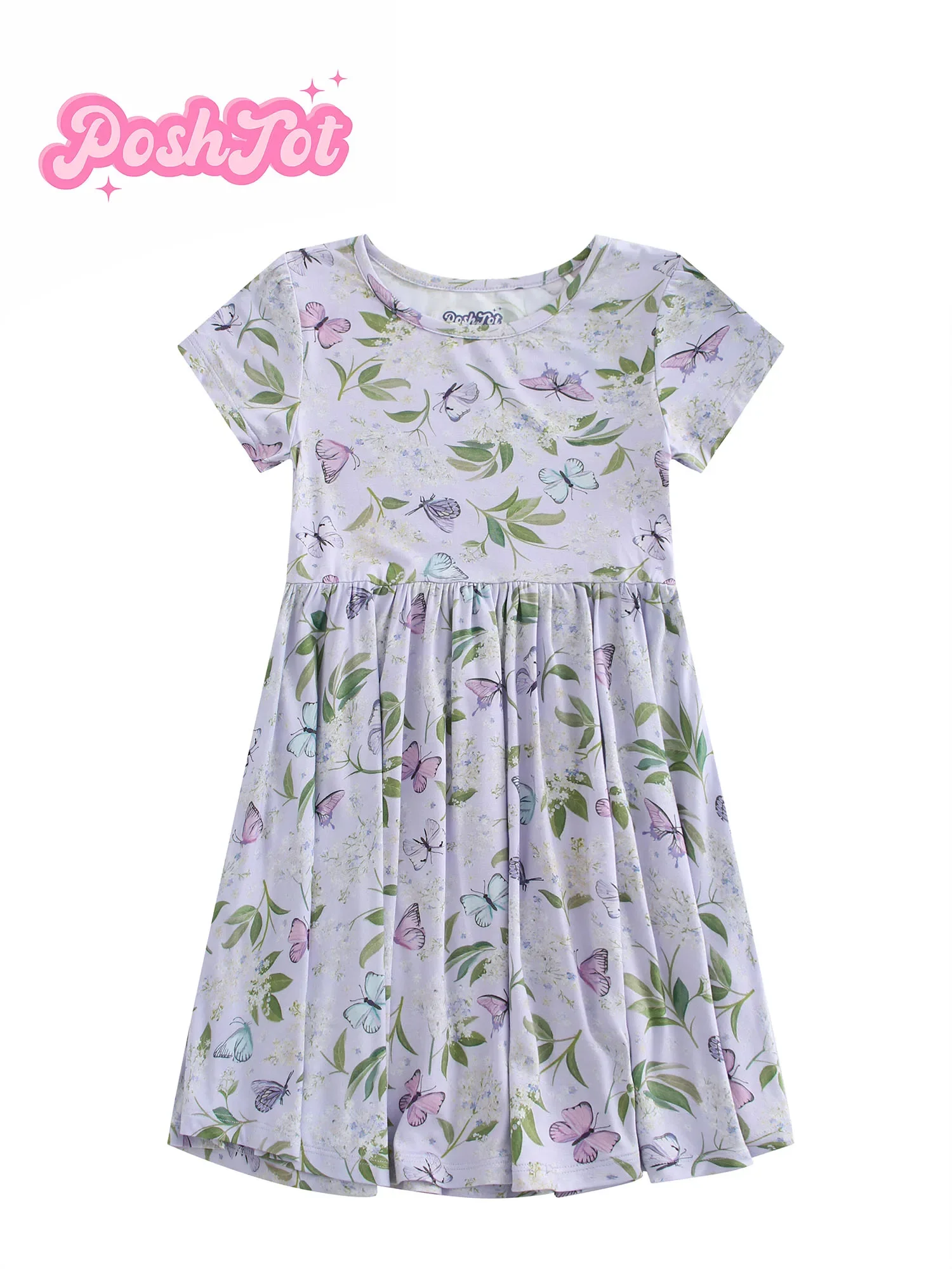 POSHTOT Purple butterfly Bamboo fiber Super cozy bamboo Girls' Floral Print Princess Dress,