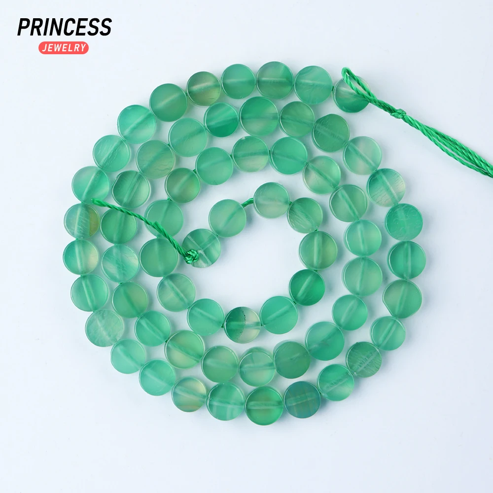 Cuentas de ágata verde Natural para fabricación de joyas, abalorios planos redondos y ovalados de 6 y 8mm, piedras preciosas sueltas para pulsera, venta al por mayor, accesorios de bricolaje