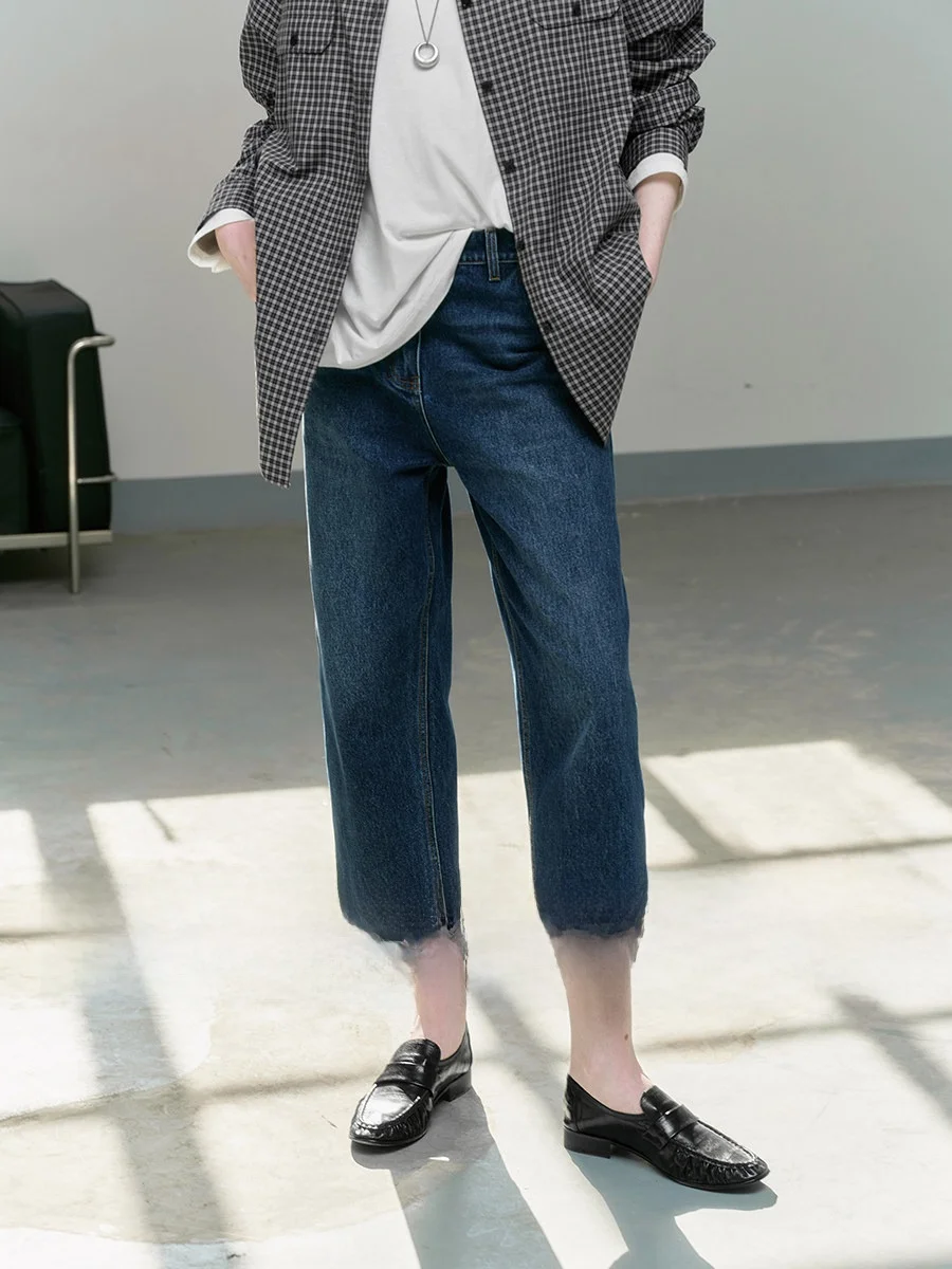 

Amyy Studios Classic Street Style Cotton Denim Jeans Slimming Leg Lengthening Eighteen Shorts New Colors Ladies' Jeans