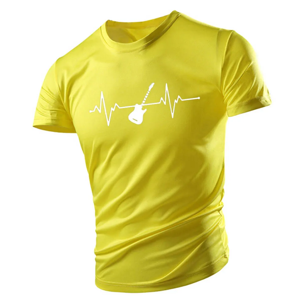 Guitar Ecg Printed Men\'S T-Shirt Summer New Casual Crewneck Loose Comfortable Quick Dry Short Sleeve Hip Hop Street Jogging Top