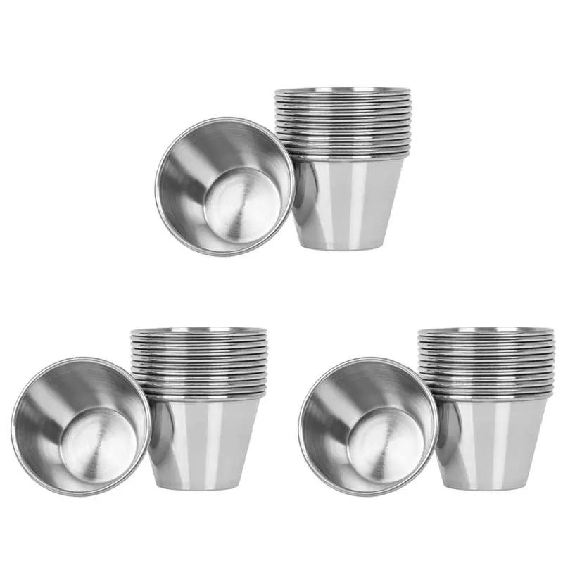 

Pack Of 36 - Premium Brushed Stainless Steel Condiment Sauce Cups Spices Pots Liquid Dips Bowls - 2.5Oz 70Ml-AT64