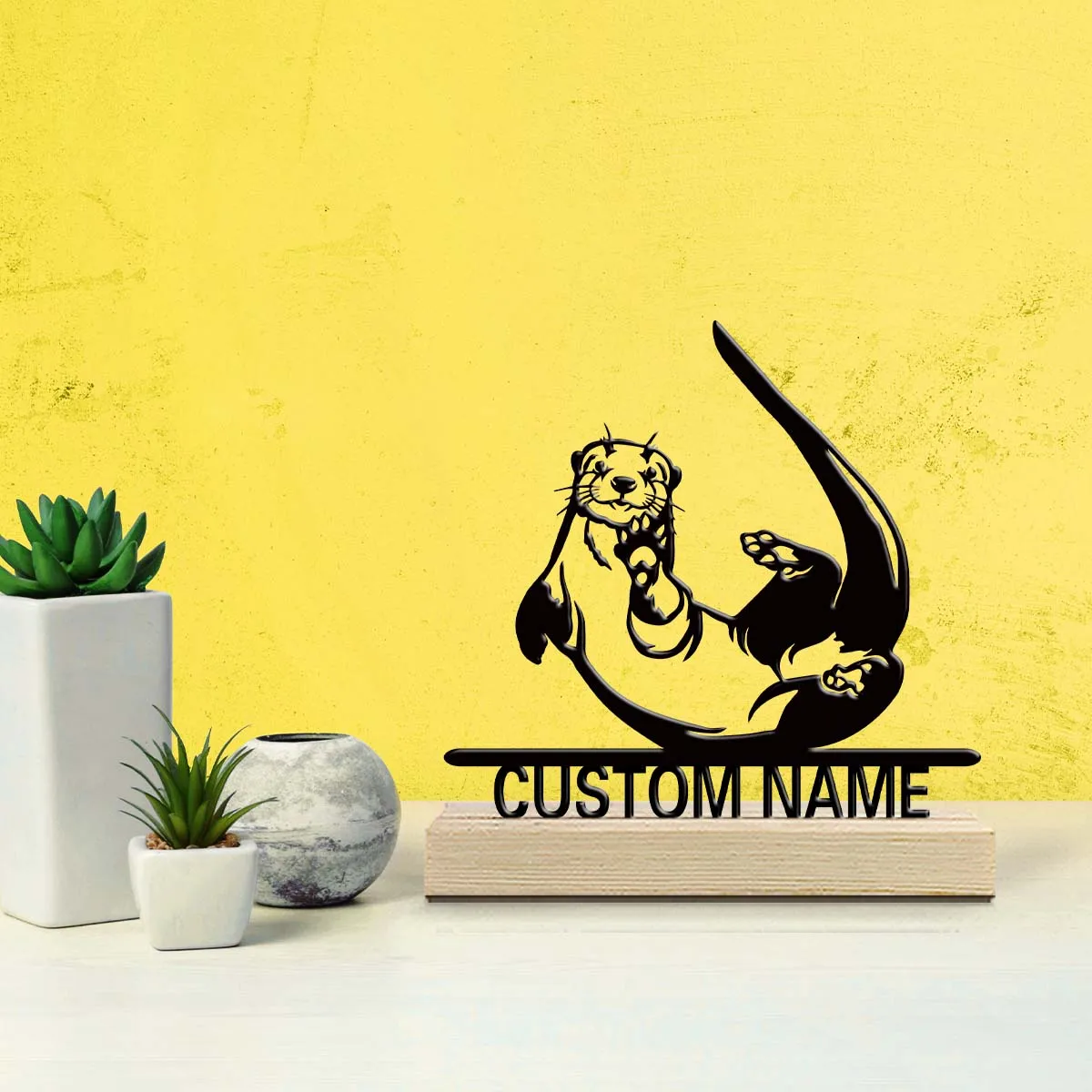 1pc Personalized Iron Desktop Ornament Custom Name With Wooden Base New Home Gift for Friends,Decorative Ornaments view 2