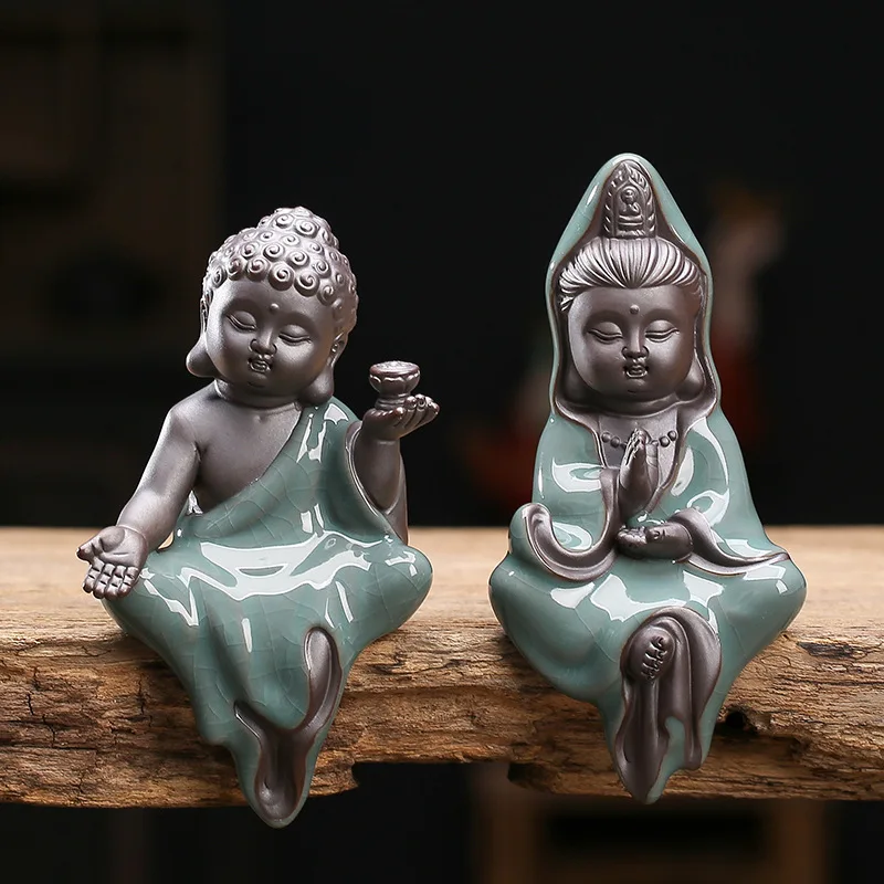 Ge Kiln Opening Film Ceramic Figure Small Buddha Avalokitesvara Decoration Home Antique Shelf Gardening Decorations