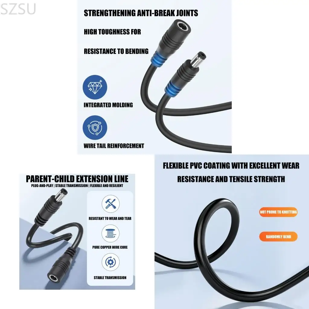 SZSU DC6.3x2.1mm Male To Female Power Extension Cable 1Meter For CCTV Router