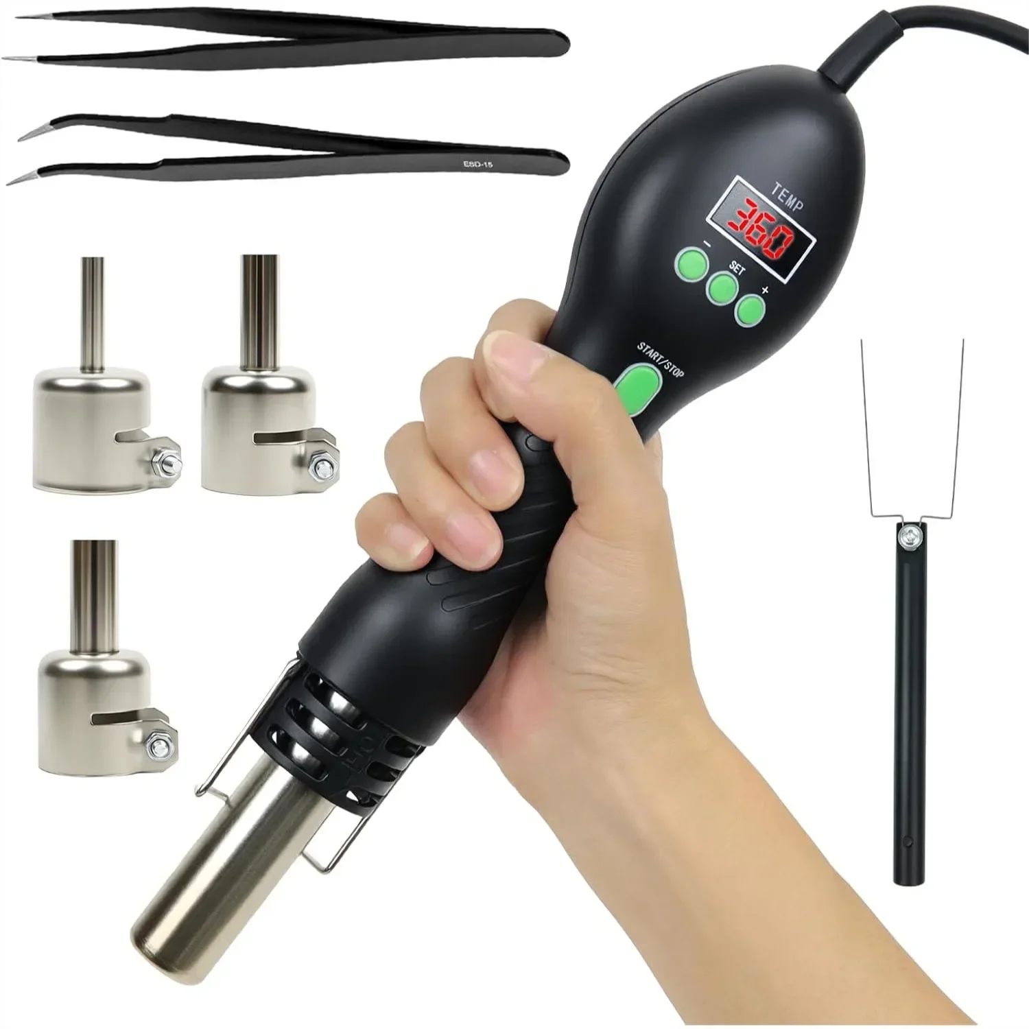 

Hot Air Rework Station 500°C 932°F Fast Heating Soldering Heat Gun With Adjustable Airflow For SMD PCB Repair USB-C Repair Plastic Welding DIY Electronics Hobby Projects
