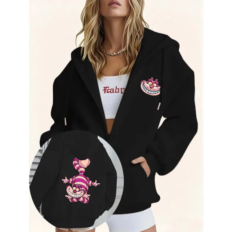 Disney Alice "Patroon Art Gedrukt Rits Hoodie Herfst/Winter Nieuwe Heren en Dames Casual Mode Street Wear