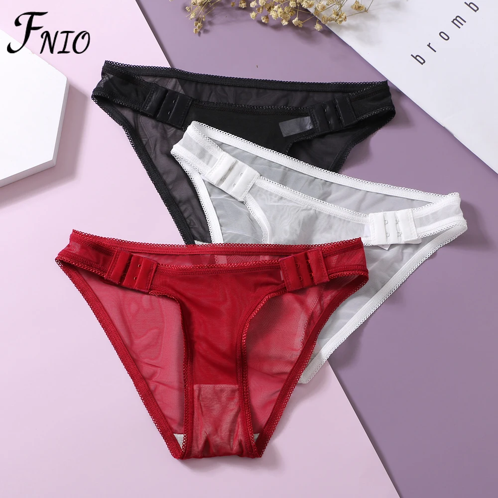 

FNIO Women Female Sexy Mesh Panties Hook Style Adjustable Lace Briefs Underwear Ladies Low-Rise Intimates Seamless Solid Color