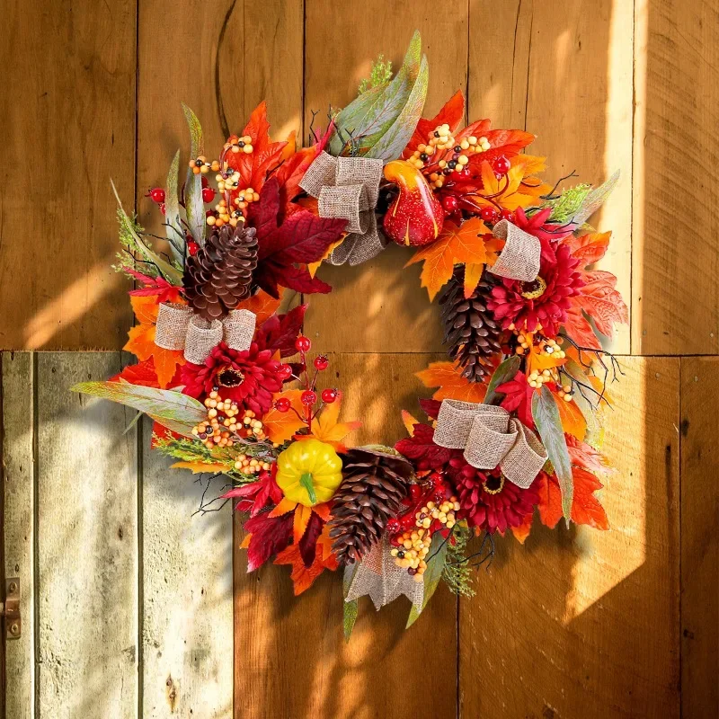 Halloween Easter Holiday Hot Sale Red Sunflower Pineapple Wreath, Wall Pendant, Maple Leaf Pumpkin  Rattan Yard Door Headdress