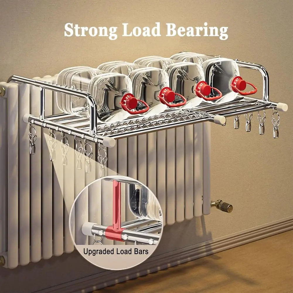 Collapsible Outdoor/Indoor Stainless Steel Clothes Drying Rack with Sock Clips, Heat Resistant, Adjustable for Balcony or Window