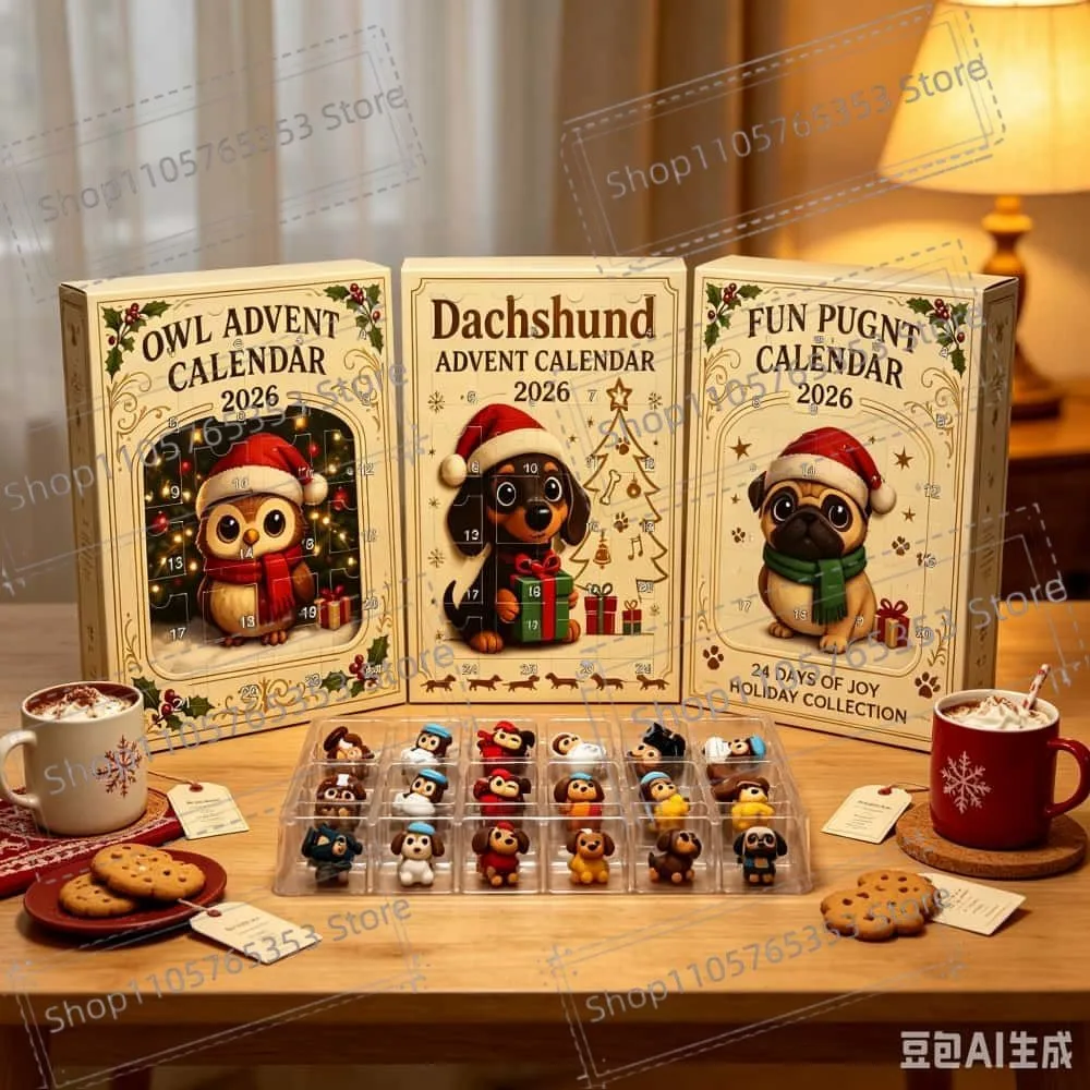 2026 Cute Dog Christmas Advent Calendar 24 Days Countdown Calendar 3D Pendant Dachshund Christmas Decoration