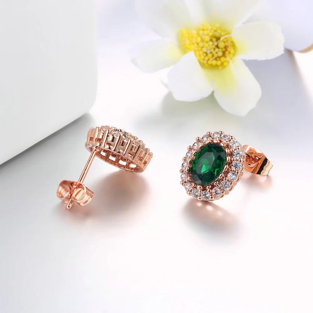 Conjunto de joyas de boda para mujer, cristal verde austriaco de Color oro rosa, anillo, collar y pendientes, ZYS107, 3 uds.