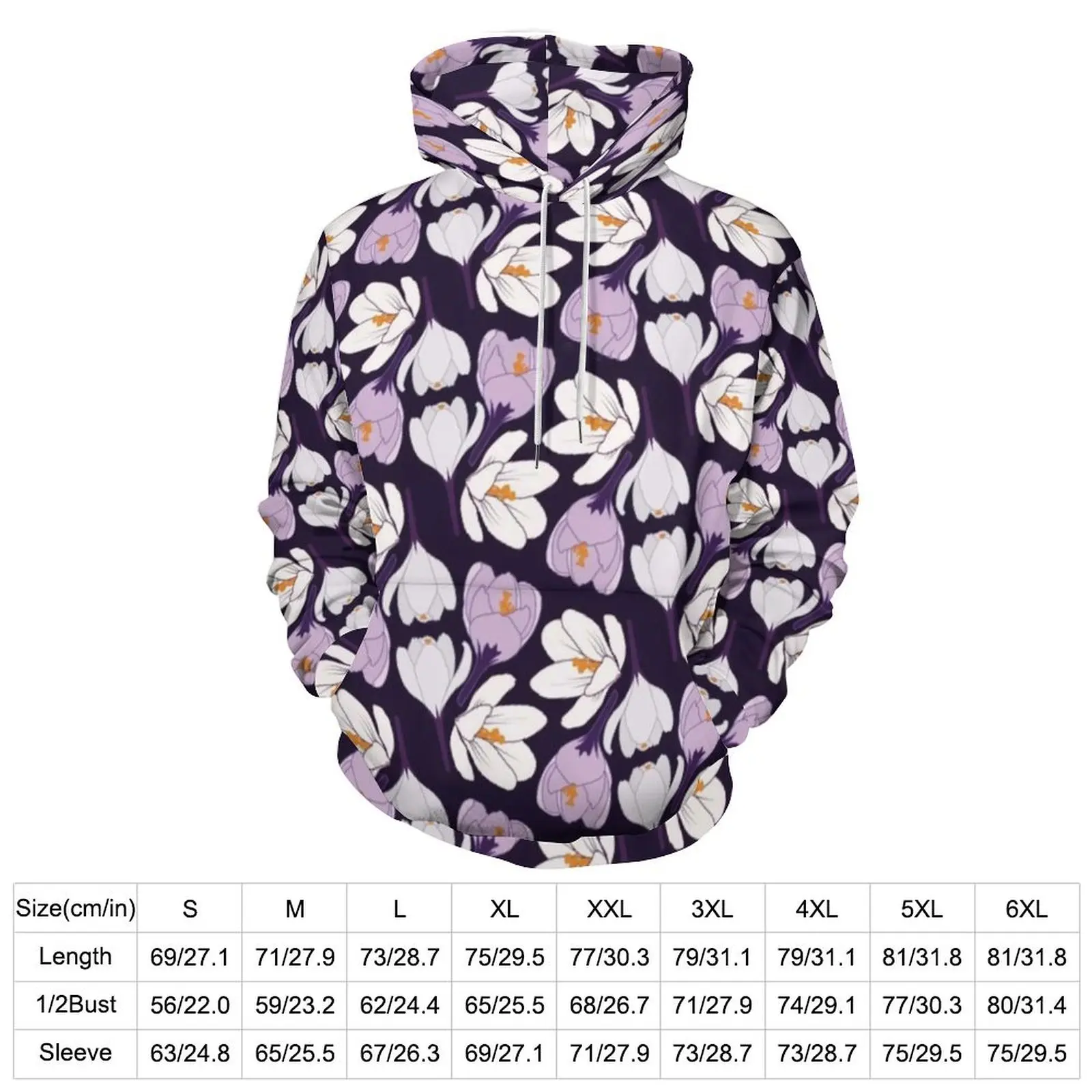 Lavender Floral Print Loose Hoodies Purple Crocus Street Wear Pullover Hoodie Unisex Long Sleeve Y2k Sweatshirts Plus Size