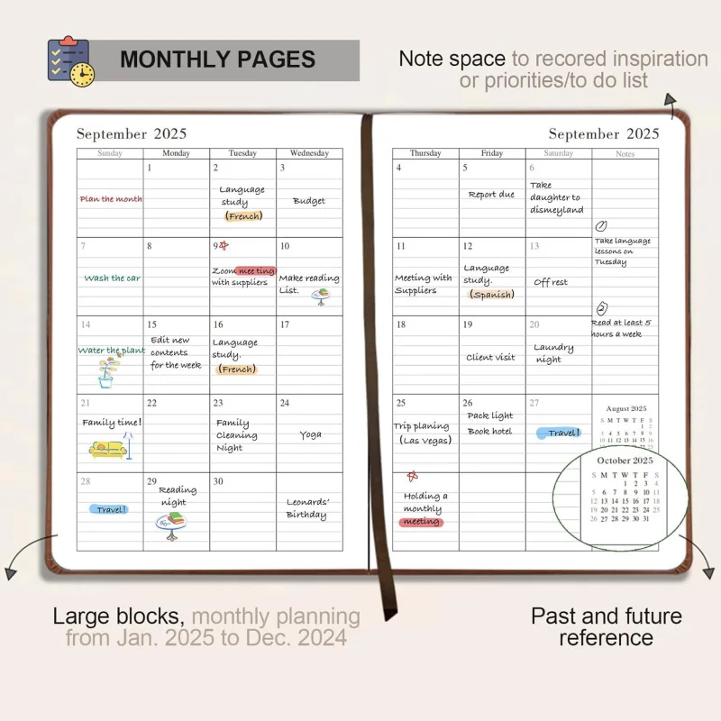 Faux Planner - Daily Hourly Agenda 2025, 8.5x5.8, Pink