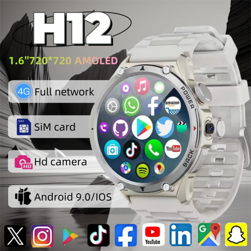 

Новая мода Android-система для взрослых H12 Смарт-часы 4G/5G Полная сеть 1,6-дюймовый 720*720 HD-экран Вращающаяся камера WIFI Точный GPS
