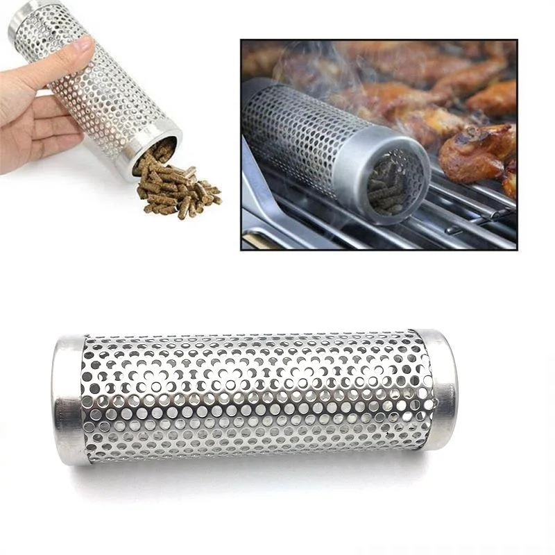 Stainless Steel BBQ Accessories Cold Smoker Generator Wood Pellet Barbecue Tools Thickness BBQ Grill Smoking Mesh Tube Smokers