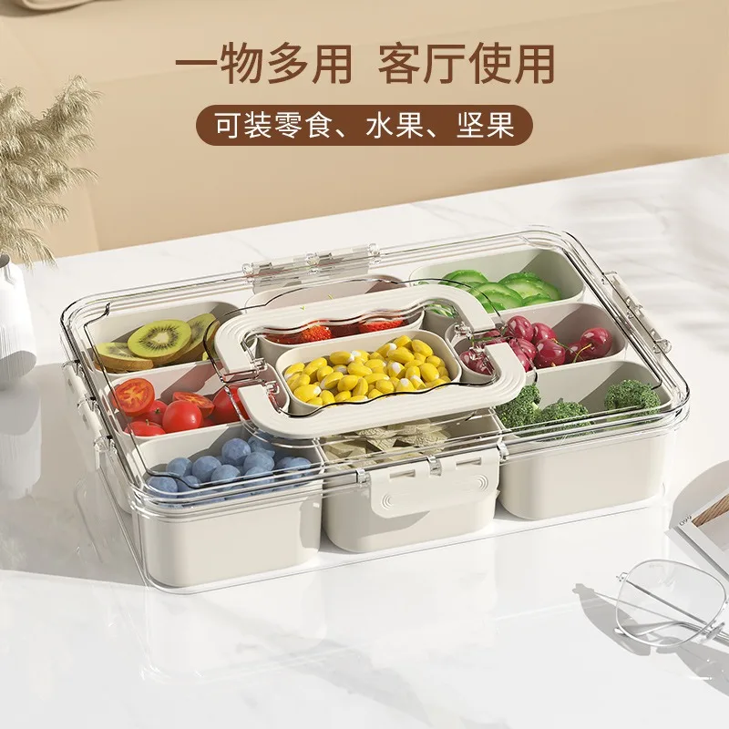 Food grading format Transparent nine-grid fruit crisper Plastic kitchen sealed salad crisper