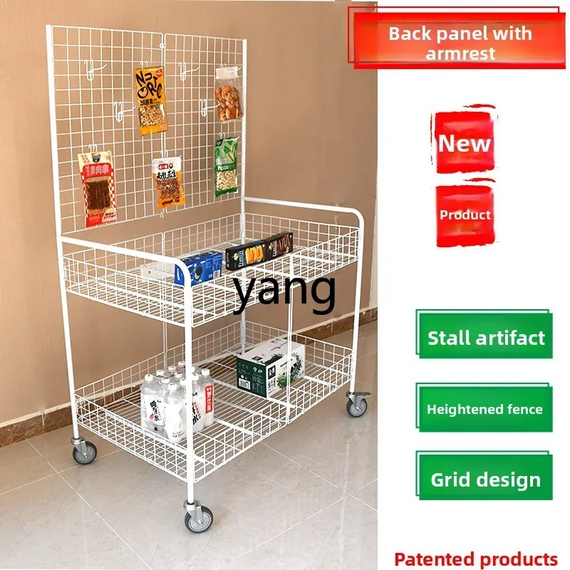 lmm1 Stall Push Cart with Backboard Promotional Flower Cart Shelf Foldable Mobile Sales Cart