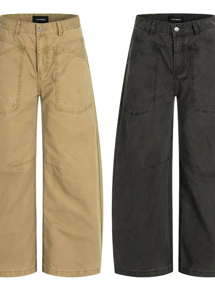 

KN American Wide Leg Work Pants Men's Loose Retro Slim Waed Casual Long Trousers Women's Straight Leg Jeans Casual Pants