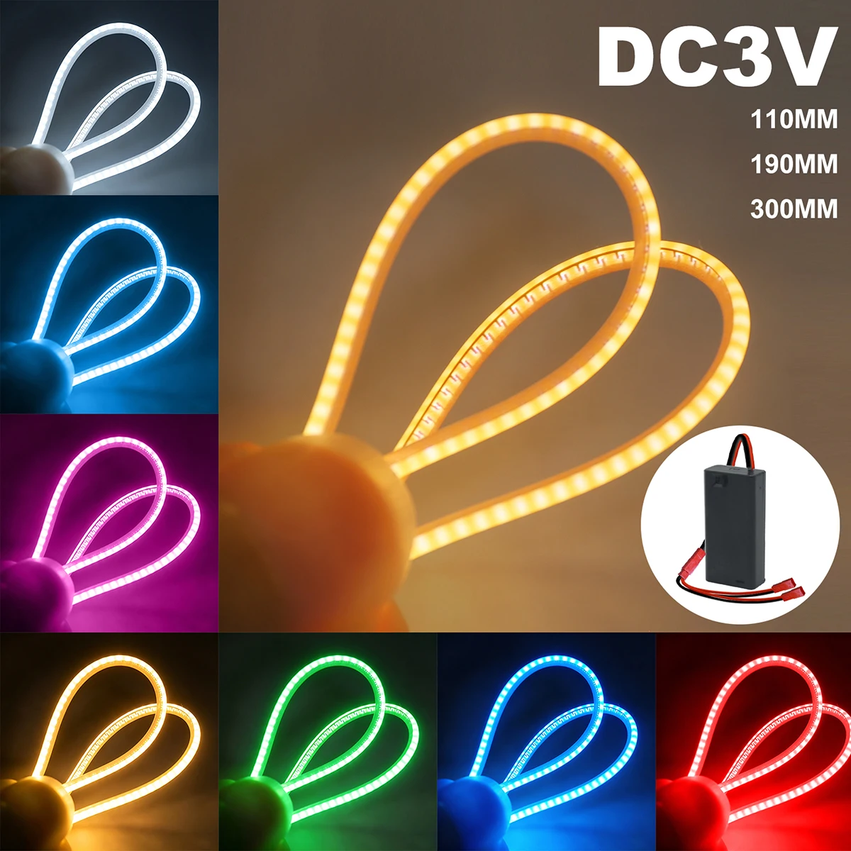 DC3V Battery Powered COB Flex LED Filament 110mm 190mm 300mm Red/Green/Blue/Pink DIY Edison Bulb Part Fairy Diode Lighting Decor