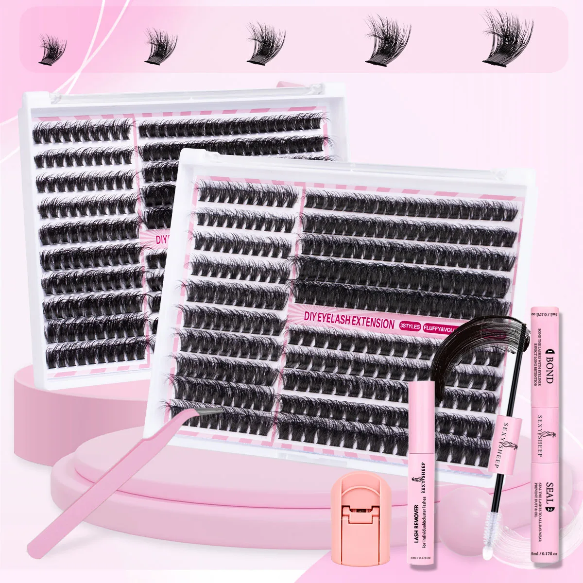 Kit di estensione ciglia fai da te 6080100 D Kit ciglia individuali Soffici con legame e sigillo per ciglia e pinzette per ciglia e pennello per rimozione ciglia