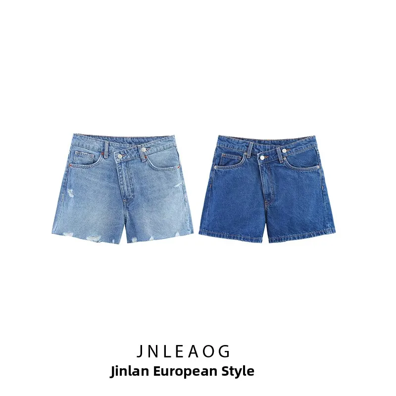 

JNLEAOG, осенний новый женский модный дизайн, повседневная джинсовая ткань с перекрестной талией, свободная посадка, французская полиэфирная ткань