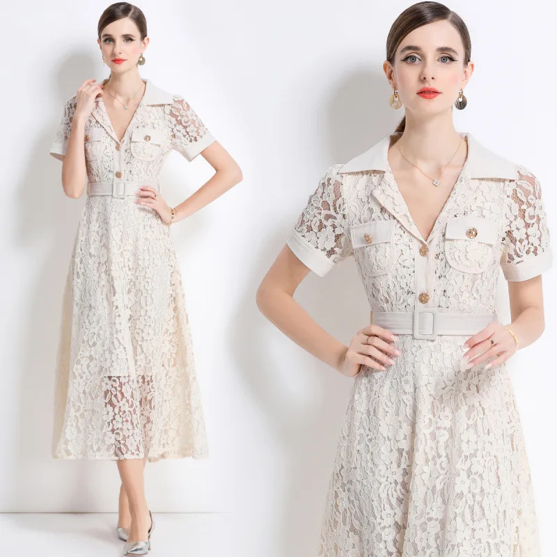 เอเล่ เลซ ดรกระโปรงทรงเอเอวสูงพร้อมกางเกงฤดูร้อนมาใหม่ล่าสุดผู้หญิงแฟชั่นผ้าฝ้ายเนื้อผ้า