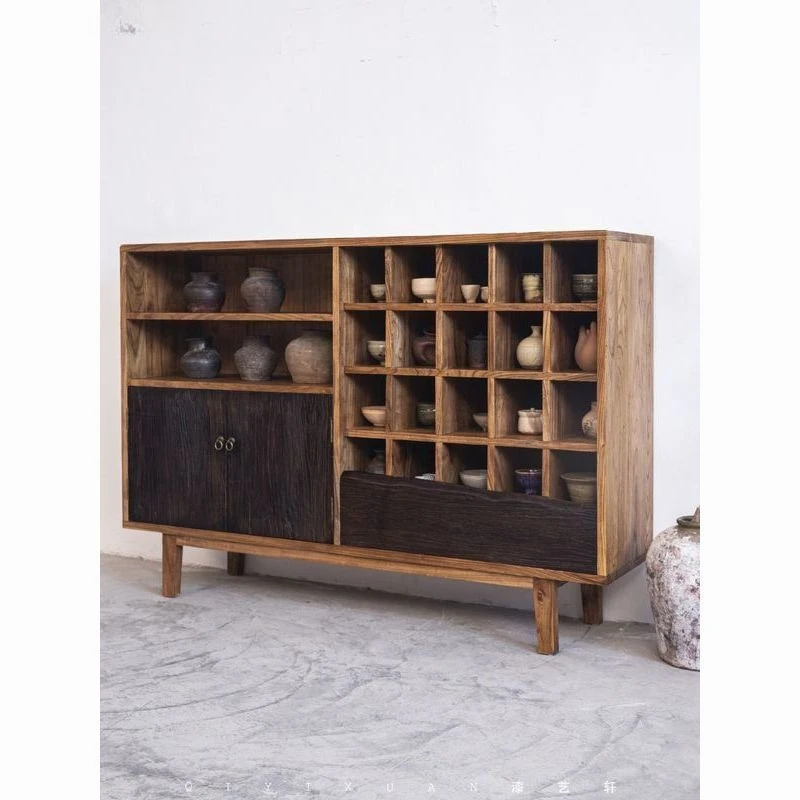 Wabi Sand Wind Bogu Frame Old Elm Duobao Pavilion Shelf Solid Wood Storage Side Cabinet Homestay Tea Room Teacup Display