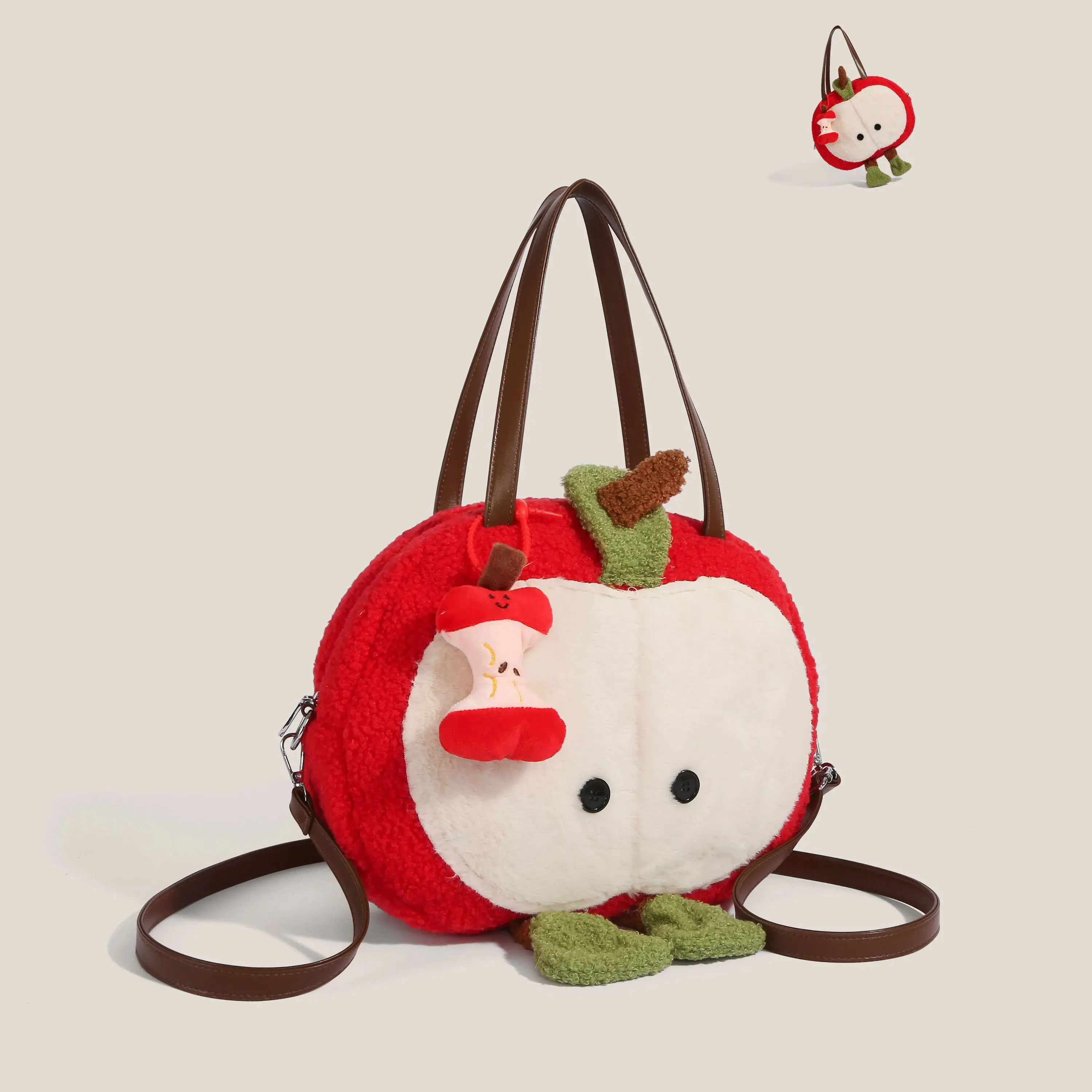 Cute Cartoon Apple Plush Tote Bag For Women 2026 New Large Capacity Versatile Commuter Shoulder Bag Fashion Crossbody Bag