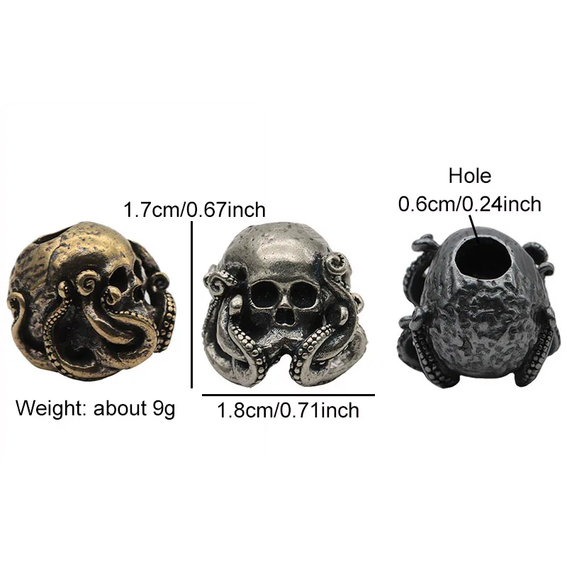 Skull Head Octopus Brass Knife Beads Outdoor EDC Umbrella Rope Pendants DIY Paracord Bracelets Accessories Lanyard Punk Hangings