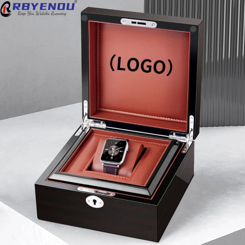 Caja de reloj con logotipo personalizado gratuito en el interior de la tapa, vitrina de regalo de lujo, caja de exhibición de barniz para hornear de