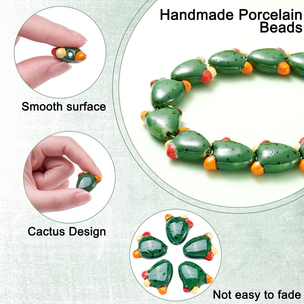 10Pcs Mixed Green Cactus Handmade Porcelain Beads Fun Plants Style Necklace Bracelet Earrings Charms DIY Jewelry Making Findings