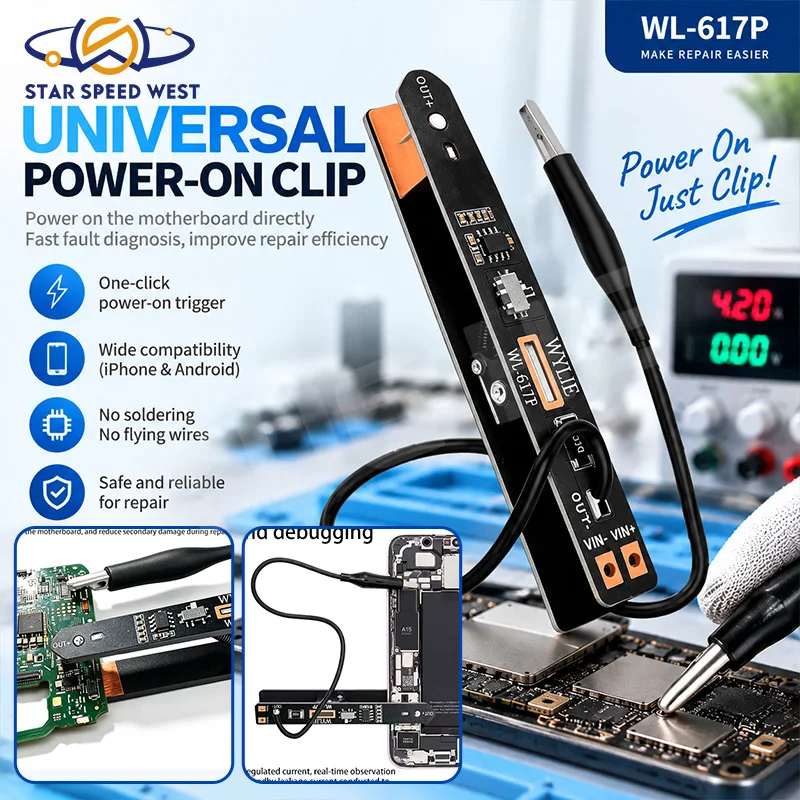 WYLIE WL-617P Universal Power On Clip with Integrated Alligator Clip One Click Trigger for Phone Motherboard Repair Testing Tool