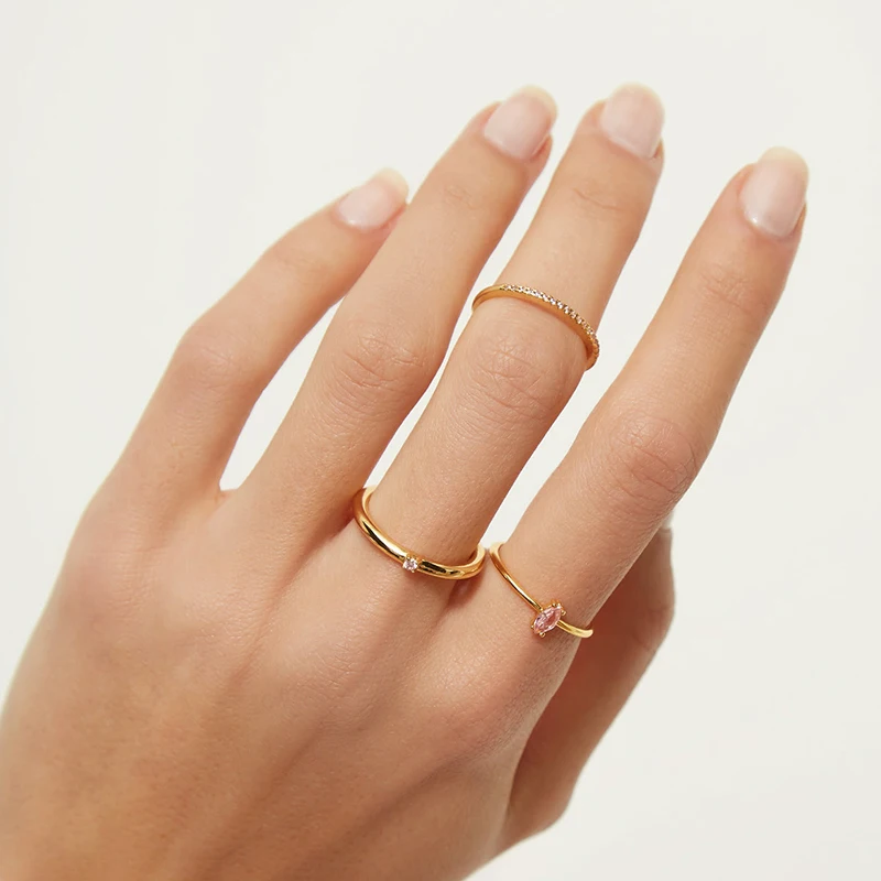 Gold/Silver Plated Delicate Square Cubic Zircon Rings For Women Girls Micro Paved Crystal Ring Fashion Jewelry Gifts