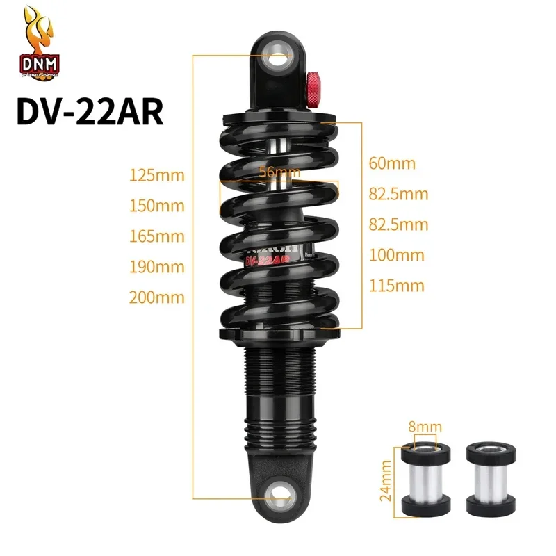 

DNM DV-22AR Mountain Bike Spring Shock Absorber 125mm/150mm/165mm/190mm/200mm MTB Bicycle Rear Shock Absorber 450lbs - 1500lbs