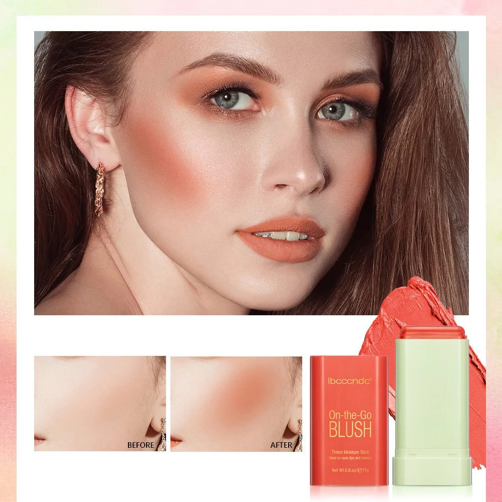 Blush Stick Make Up Functional Rotating Blush Cream Stick High Color Rendering Brightening Skin Tone Waterproof Easy Color