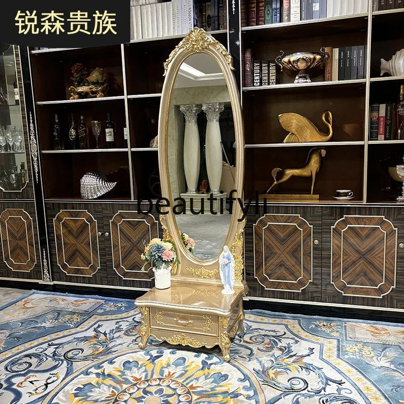 

a16 French solid wood full-length mirror luxury carved bedroom with drawers full-body floor makeup mirror